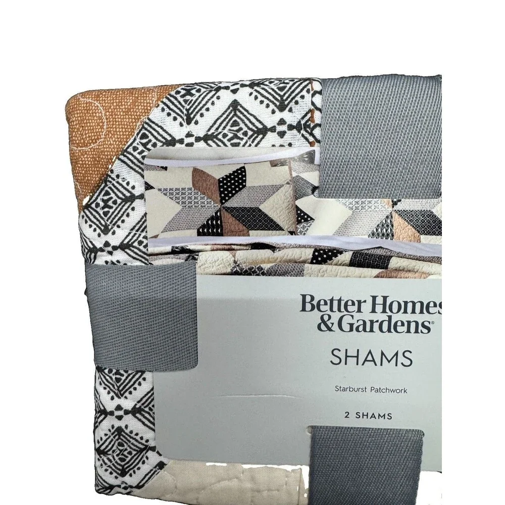 (A5) Better Homes & Gardens Starburst Patchwork Standard Shams 20x26 Set of 2 N